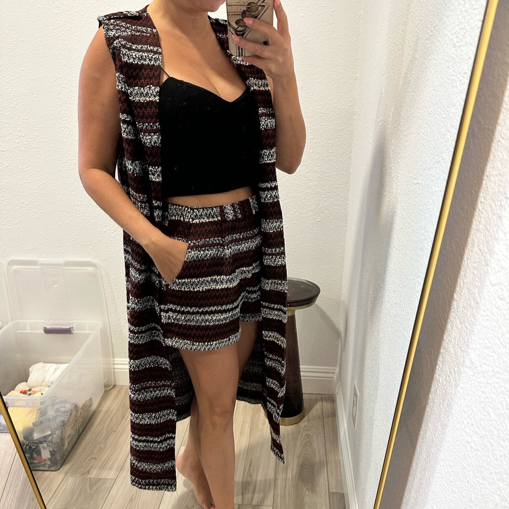 BCBGeneration Black and Burgandy Striped Short Set